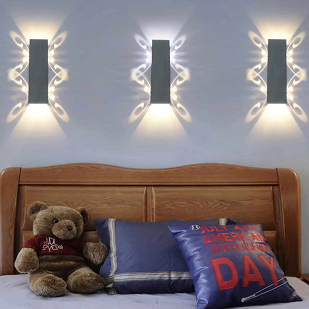 

Double-Headed Butterfly Creative LED Wall Lamp Hollow Out Aluminum Alloy Bedroom Corridor Wall Decoration Light Warm Silver