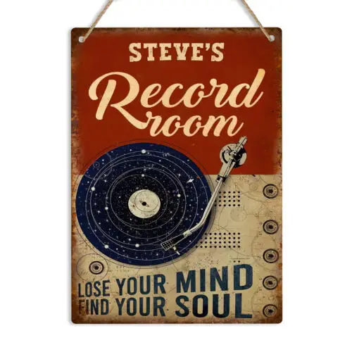 

Personalised Record Room Retro Metal Sign Vintage Wall Plaque Custom Name Gift-Aluminum