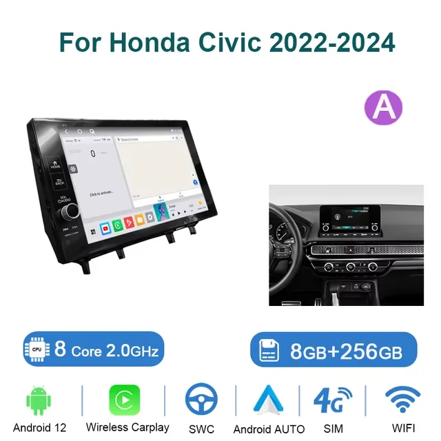 8+256G 11,5-calowy Android 13 dla Hondy Civic 2022-2024 Oryginalny styl samochodowy Samochodowy multimedialny odtwarzacz wideo GPS Radio Carplay Stereo DSP