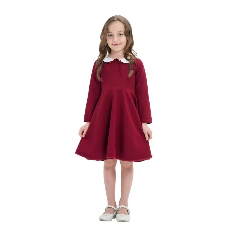 

Autumn Long Sleeve New Girls College Style Dress Children All Match Color Blocking Princess Pleated Dress 2-12Years