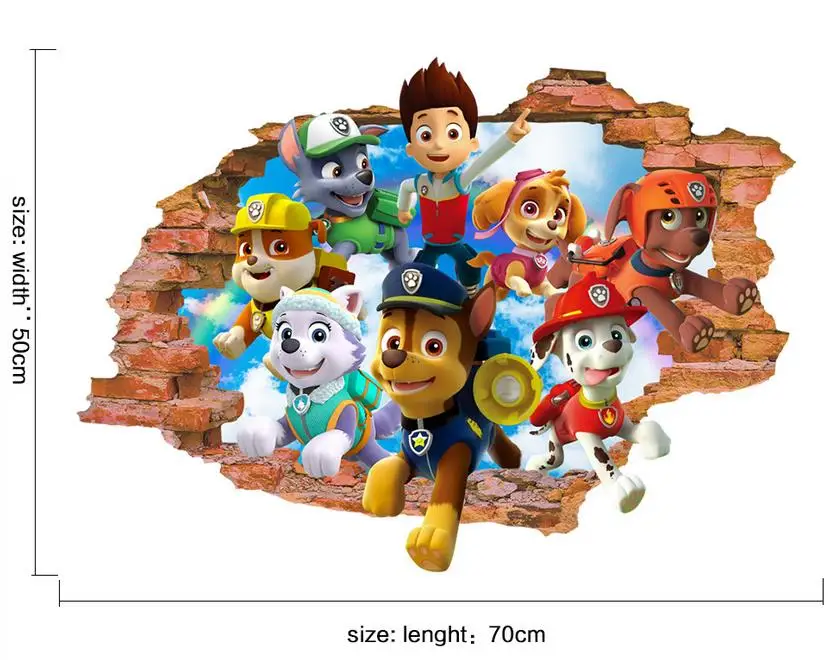 Hot sale Paw Patrol 3D wall Sticker Ryder Chase Marshall Rubble Skye Rocky Everest Zuma Tracker Apollo Robdog Children TOY Gift