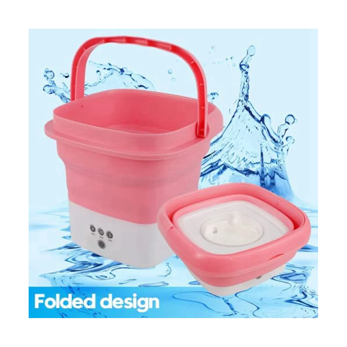 Pink Washing Machine, Mini Folding Washing Machine Combo with Small Collapsible Drain Basket EU Plug