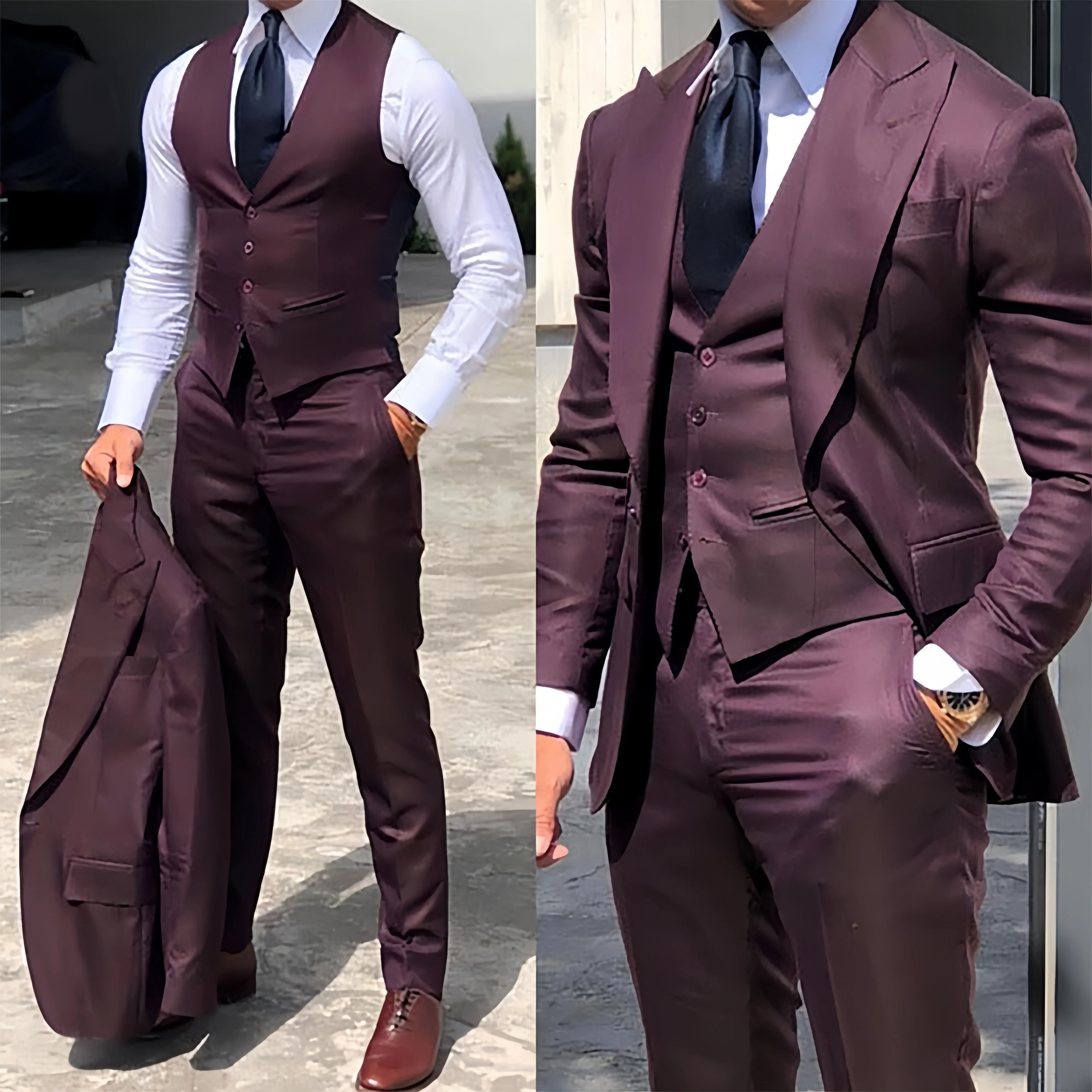 

Fashion Italian Style Gray Wedding Suit For Men Slim Fit Peak Lapel Groom Tuxedos3Pieces Set Elegant Male Blazer Ternos Mascuion