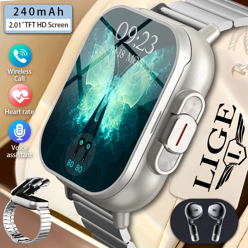 

Smart Watch NFC TWS 2-in-1 Headset Bluetooth Call Heart Rate Blood Pressure Health Monitoring Headphones Play Music Smartwatch