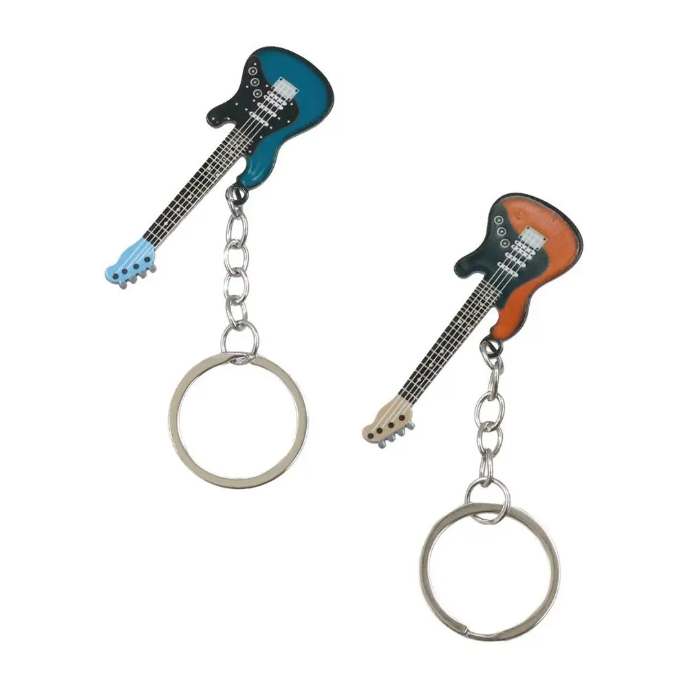 Hip Hop Guitar Key Chain Cool Metal Guitar Keyring Colorful Creative Musical Instrument Keychain Car Key Ornament