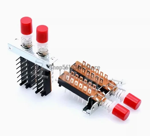 2pcs Interlock Push Button Switch Piano Type DPDT 12 Pins 2 Row PBS-42H18-2