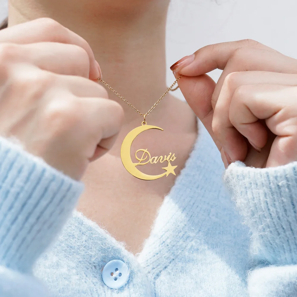 

Custom Name Necklace Star Moon Pendant Women's Stainless Steel Necklace Fashion Luxury Jewelry Birthday Girl Gift Clavicle Chain