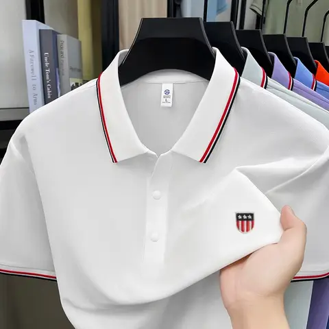 Solid color summer polo shirt business casual skin friendly sweat absorbing men's preferred quick drying short sleeved shirt