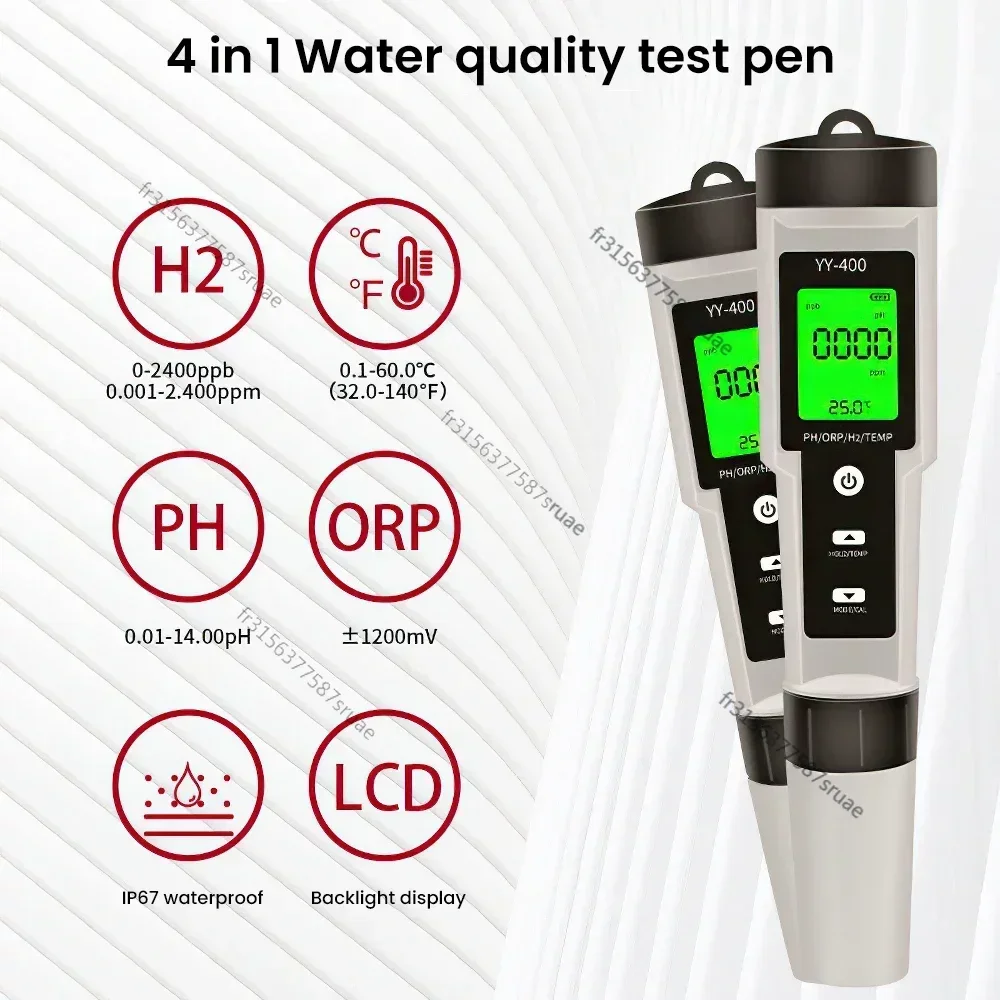 4in1 Water Quality Tester Meter Portable PH ORP H2 Temperature Hydrogen-rich Purity Detector Pool Hydroponic Nuclear Wastewater