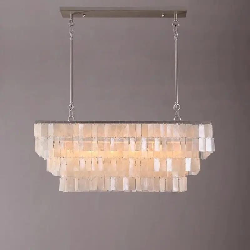 Nordic natural shell pendant light Rectangular villa living room dining room pendant light Princess bedroom decorative light