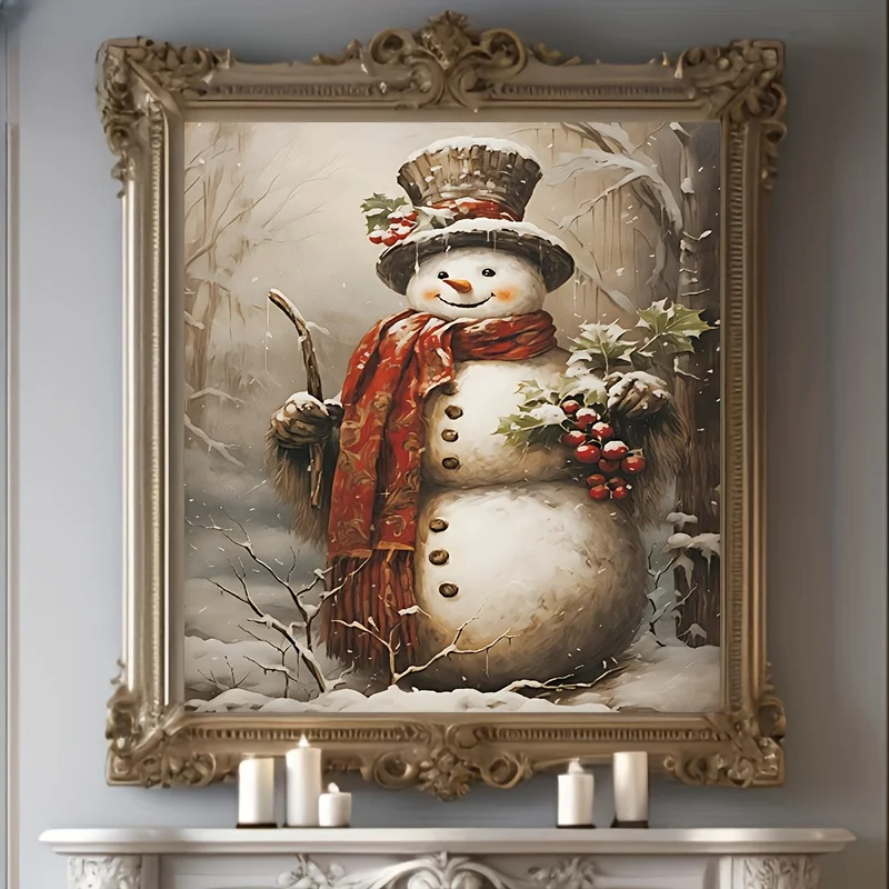 1pc Modern Snowman Christmas - Winter Theme Canvas Fabric Matte Reusable Printable Picture Suitable for, Bedroom, Study - Pre