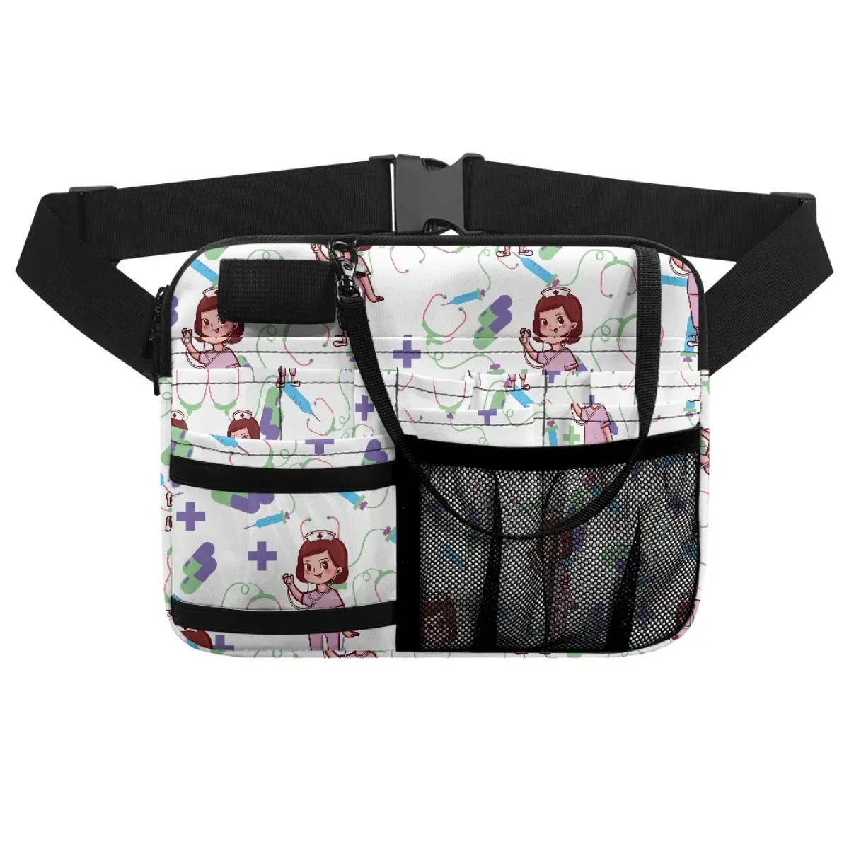 Cartoon Stethoscope Nurse Medical Print Waist Bag for Women Practical Portable Adjustable Belt Bag  Multi Pocket Dropshipping