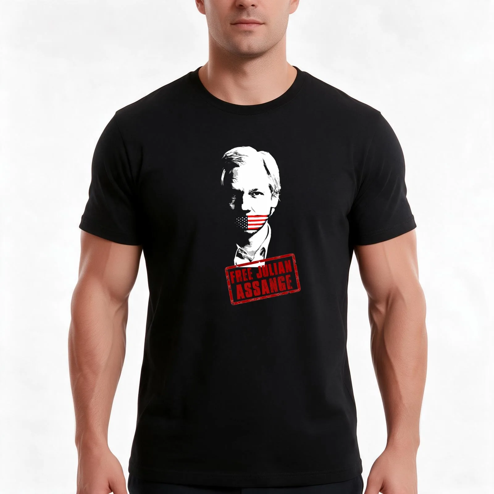 free julian assange T-Shirt, Summer Casual Cotton Tee, Oversized Streetwear Tops, Vintage Graphic Print, Loose Fit Short Sleeve