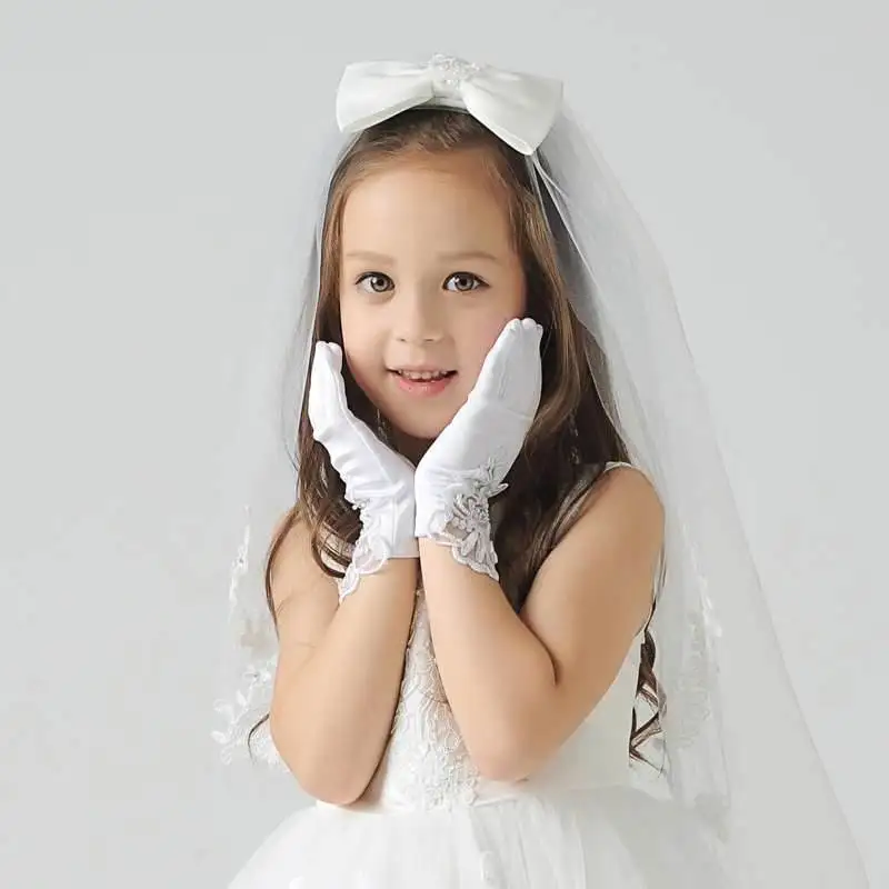 Children's White Lace Gloves Wedding Dress Performance Birthday Party Girls' Short Gloves