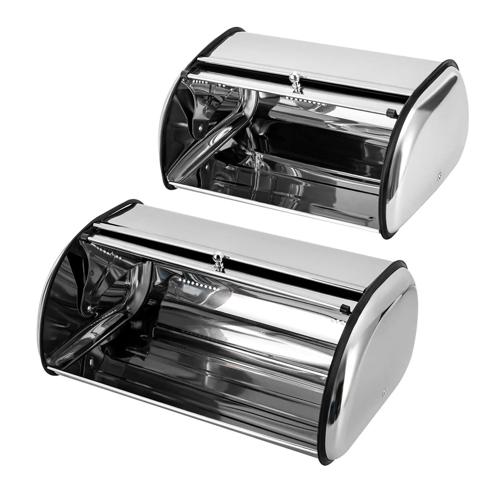 Edelstahl-Brotkasten Bäckerei-Vitrine Brotaufbewahrungsbehälter mit Sichtfenster Rolltop-Deckel 5L Fassungsvermögen für die Küche – Detail 4