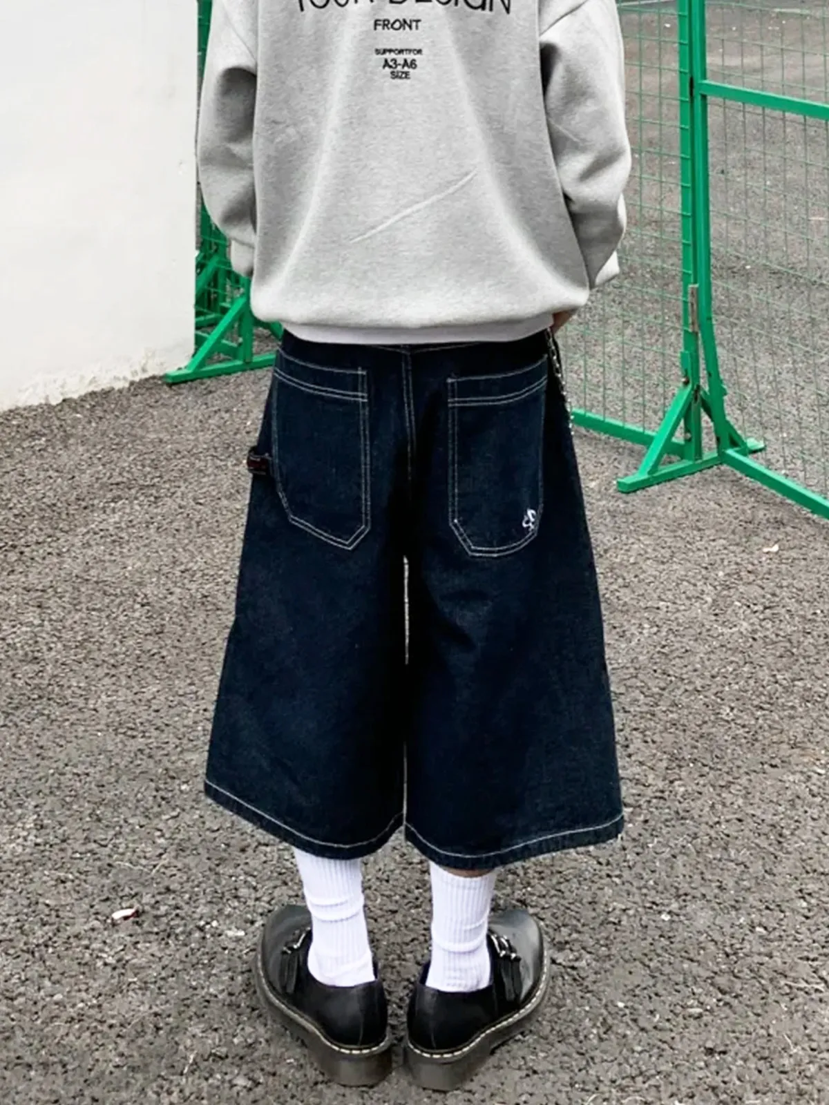 American Retro Summer Original Color Seven-Quarter Denim Shorts Unisex Street Wide Leg Trendy Loose Casual Pants