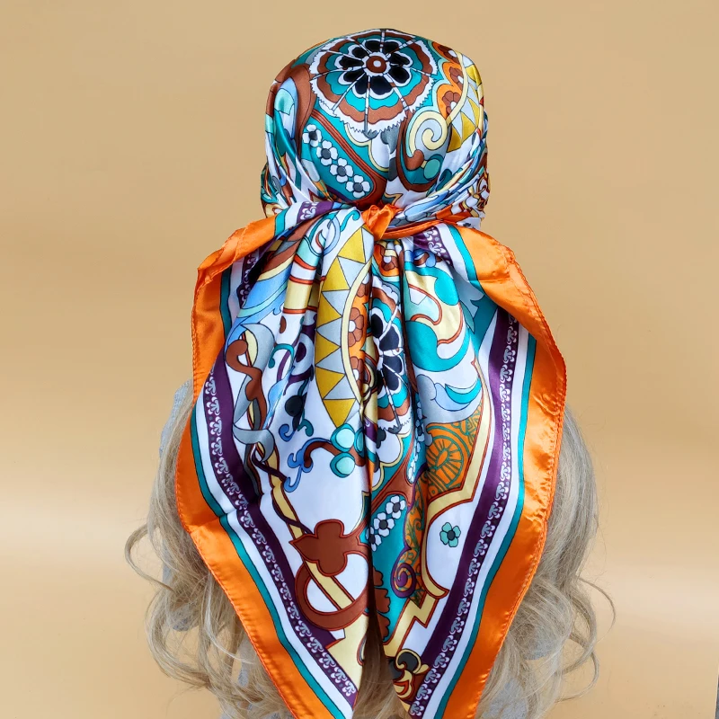 Women New 90X90CM Beach Scarves Popular Design Square Headscarf Fashion The Four Seasons Shawls 2023 Luxury Sunscreen Silk Hijab