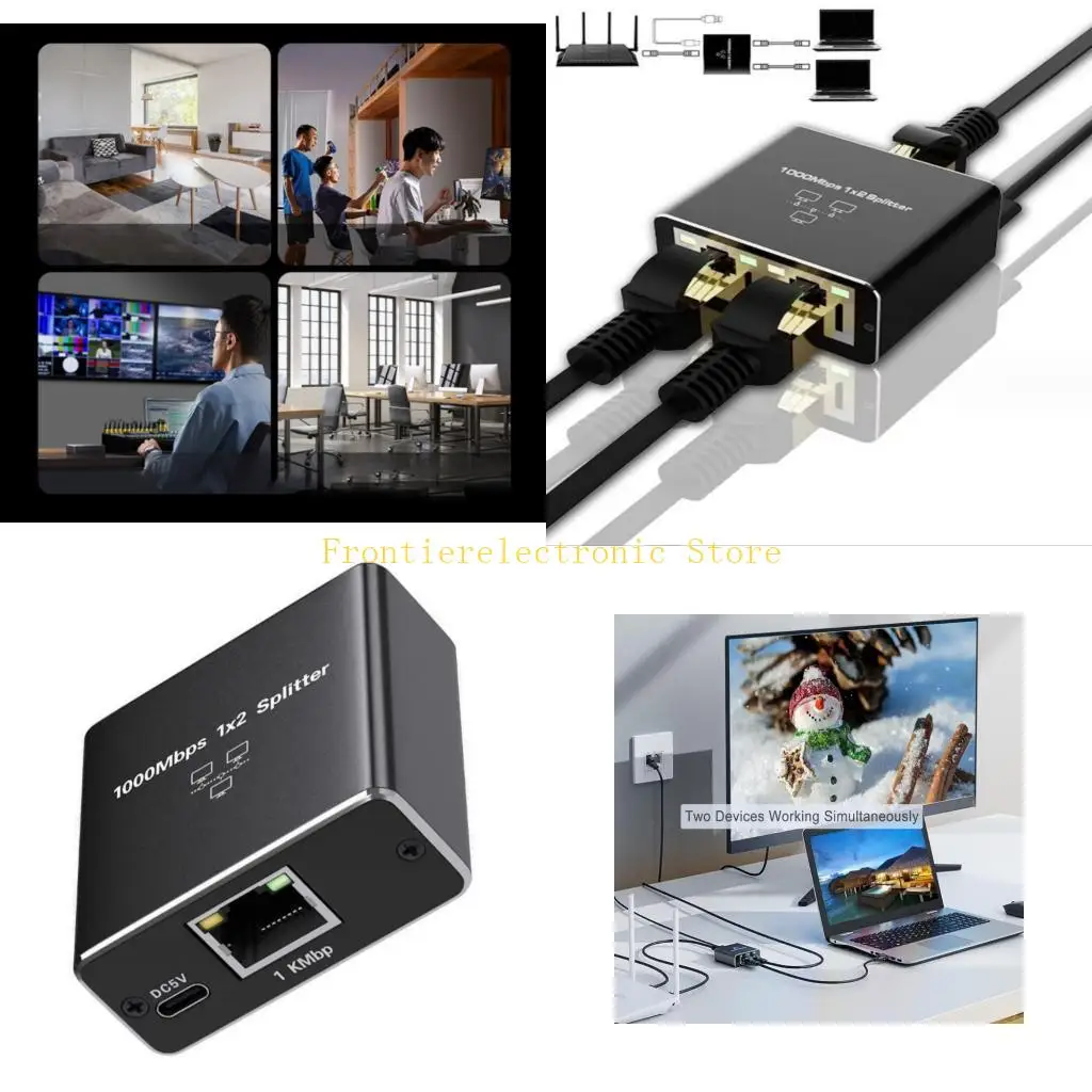 

G8DB 1 to 2 RJ45 Ethernet Splitter Converter with USB Power Cord for Gigabit Networking Expansion Multiple Device Connection