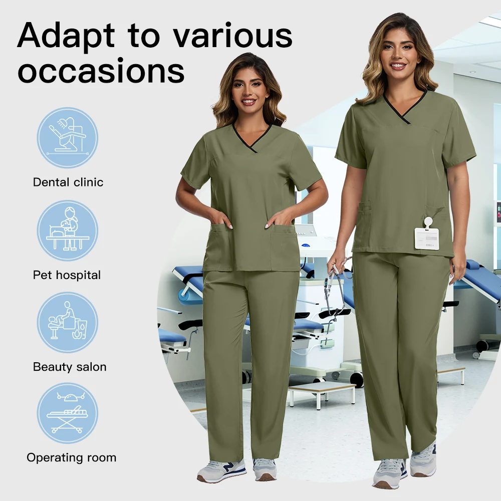 Uniformes de gommage pour femmes, uniformes de Spa à la mode pour Salon de beauté, vêtements de travail pour médecin et infirmière, pantalons à jambes droites avec poches, ensemble médical vétérinaire