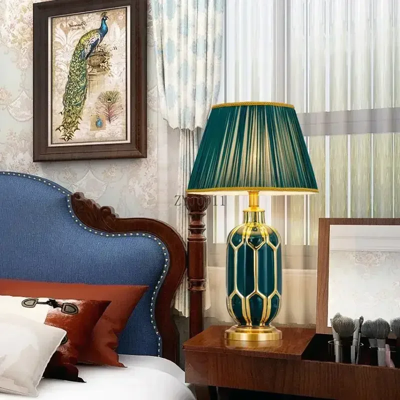 *Modern Ceramics Table Lamp LED Simple Creative Green Nordic Bedside Desk Light for Home Living Room Bedroom Decor