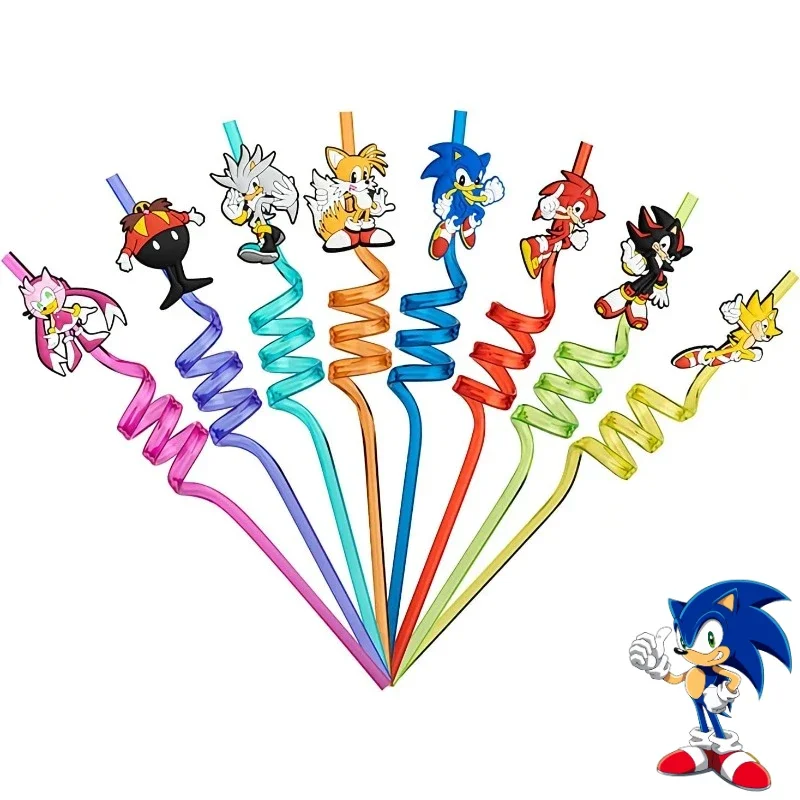 8pcs/set Sonic The Hedgehog Reusable Straws Kids Boys Girls Shower Kawaii Party Decoration Halloween Carnival Party Supplies