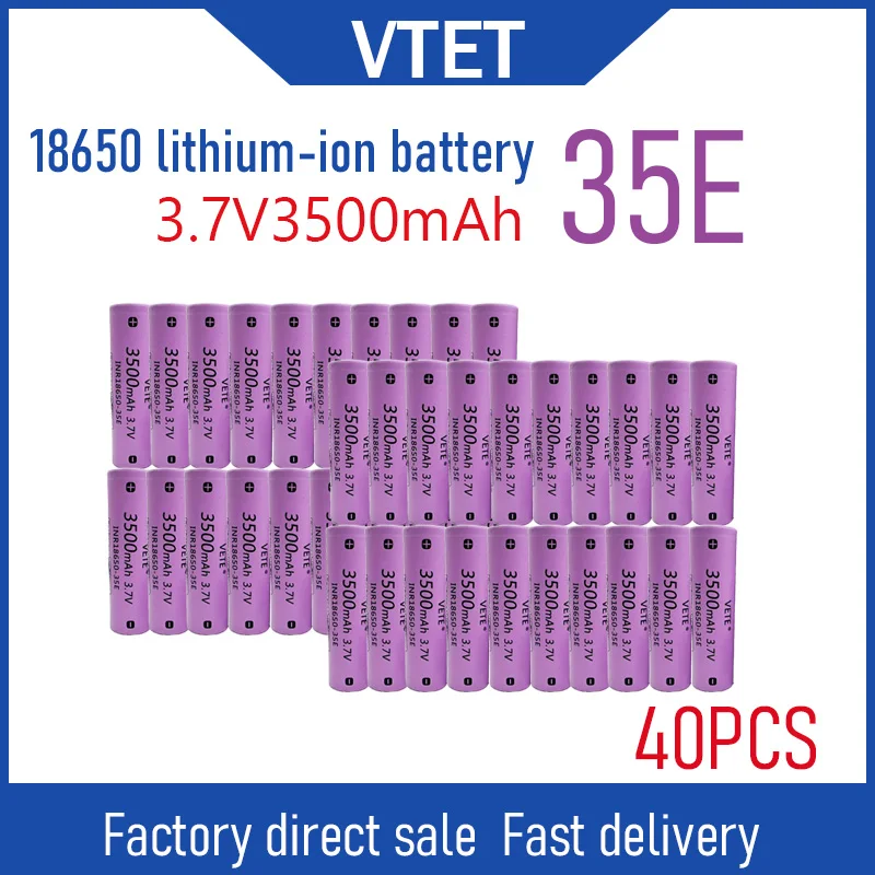 

Аккумулятор VTET 2026 New100% Original Rechargeable 3.7V18650 35E 100% Original 3500mAh, 25A для электронных сигарет