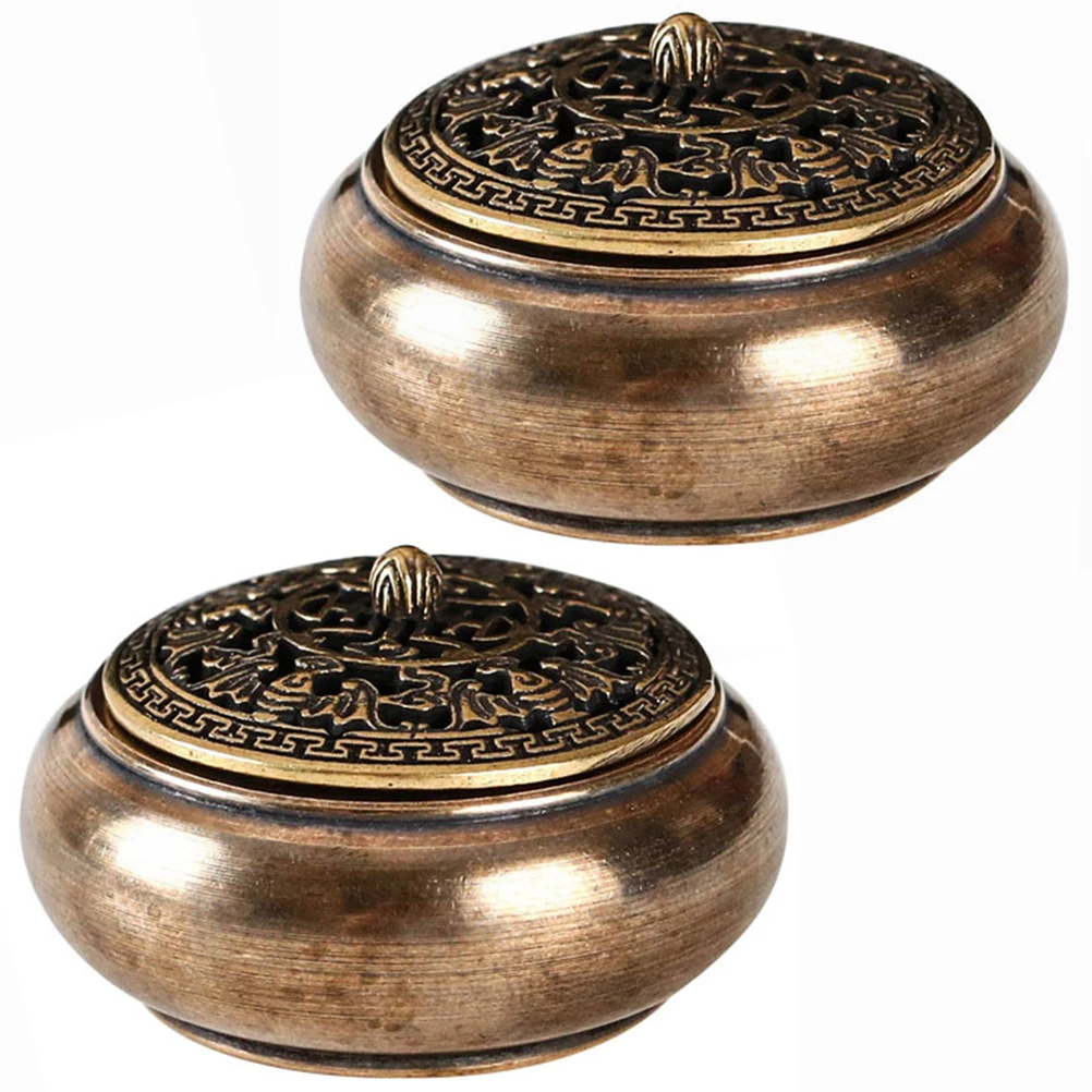 

2pcs Brass Incense Burner Burner Censer Retro Home Decor Ornaments for Tea Table Office Incense Holder Aromatherapy