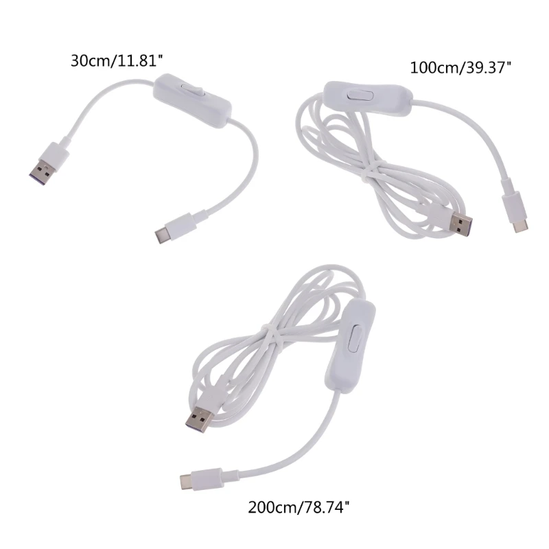 White USB to Type-C Cable with Switch High-Speed Data Transfer and Charging Cord for Digital Devices and Accessories