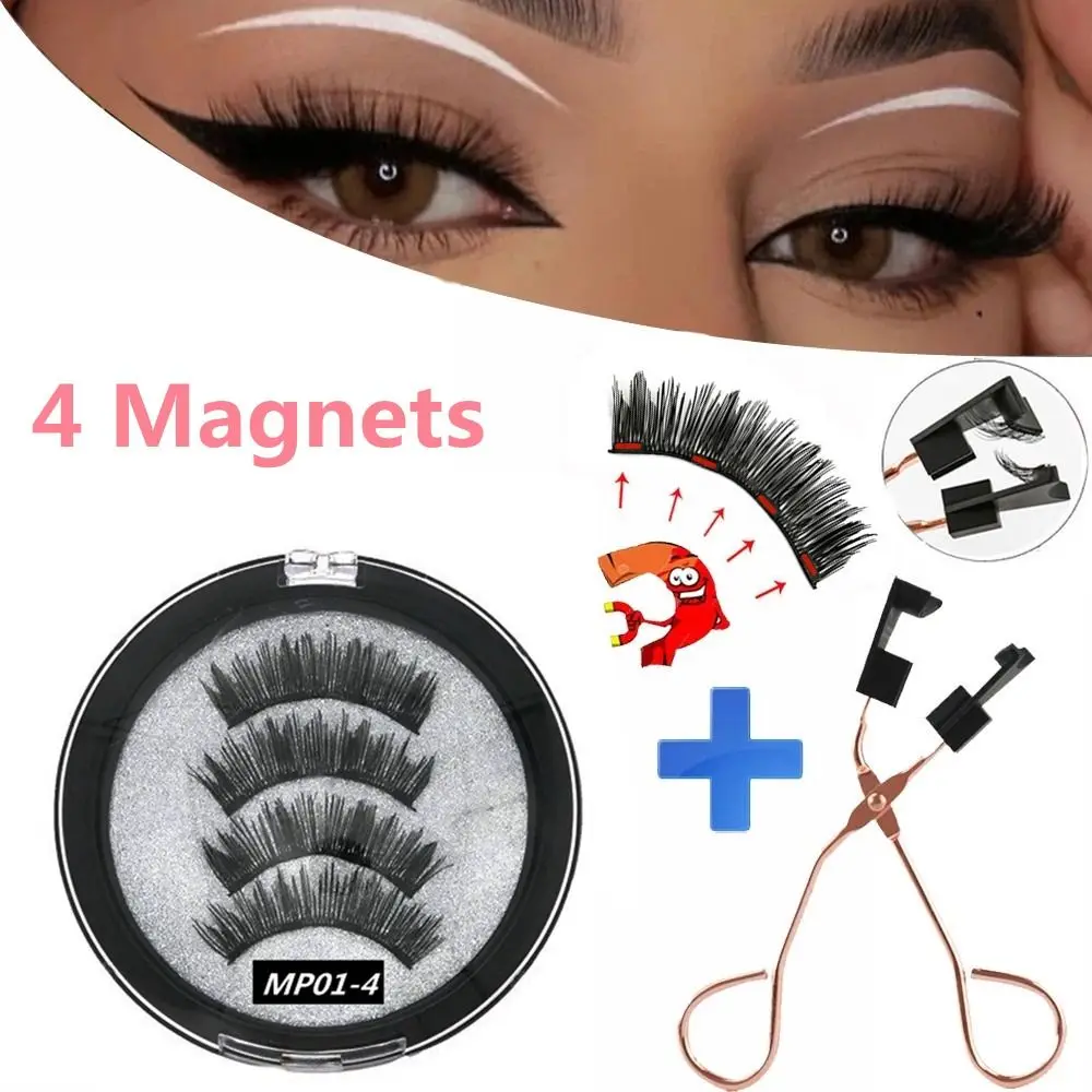 Full Strip Eyelash 4 Magnets Lashes NO Deed Glue Women with Applicator/Clip Magnetic Eyelashes False Eyelashes Lashes Extension