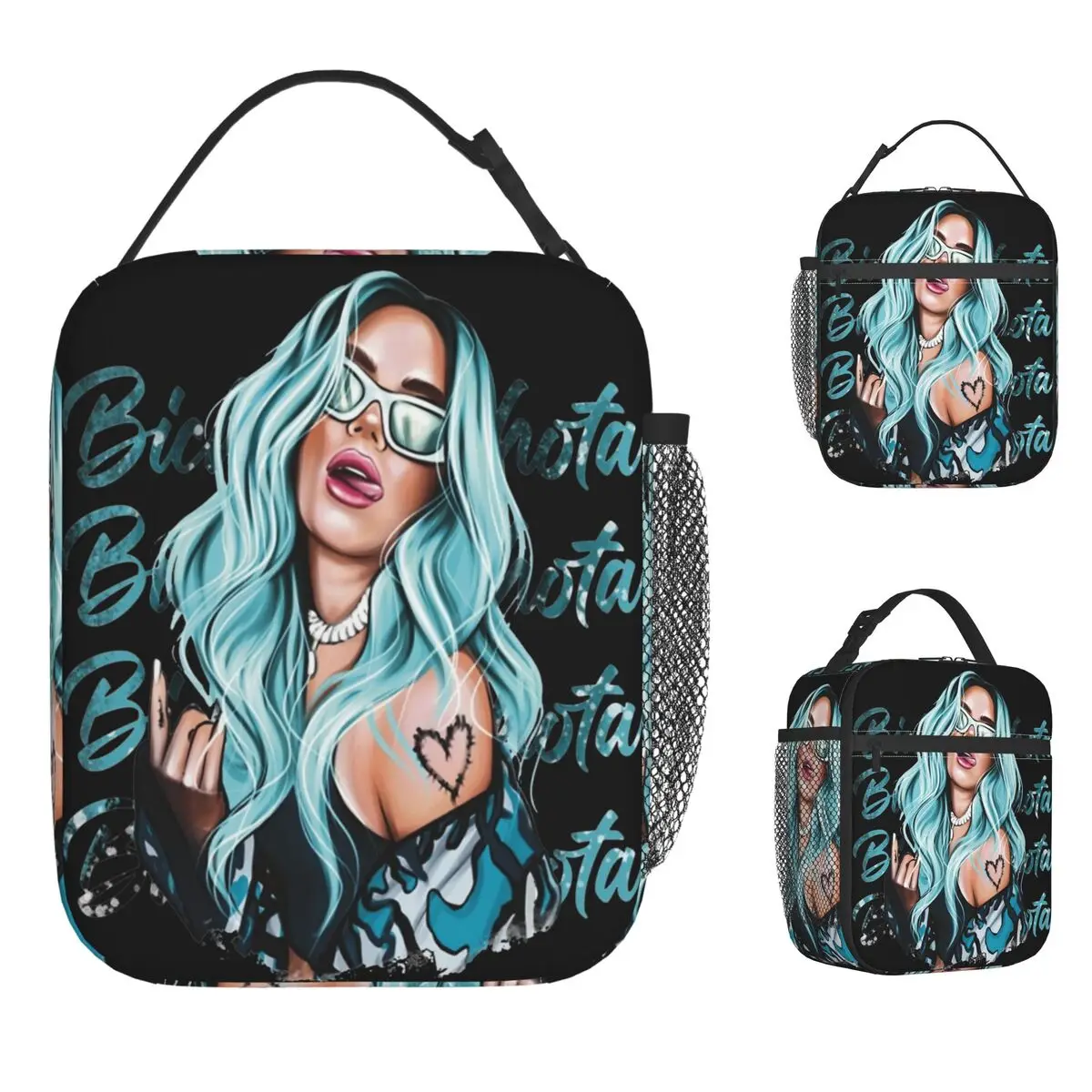 

Karol G Lunch Bag Blue Hair Casual Lunch Box School Convenient Thermal Tote Handbags For Women Waterproof Print Cooler Bag