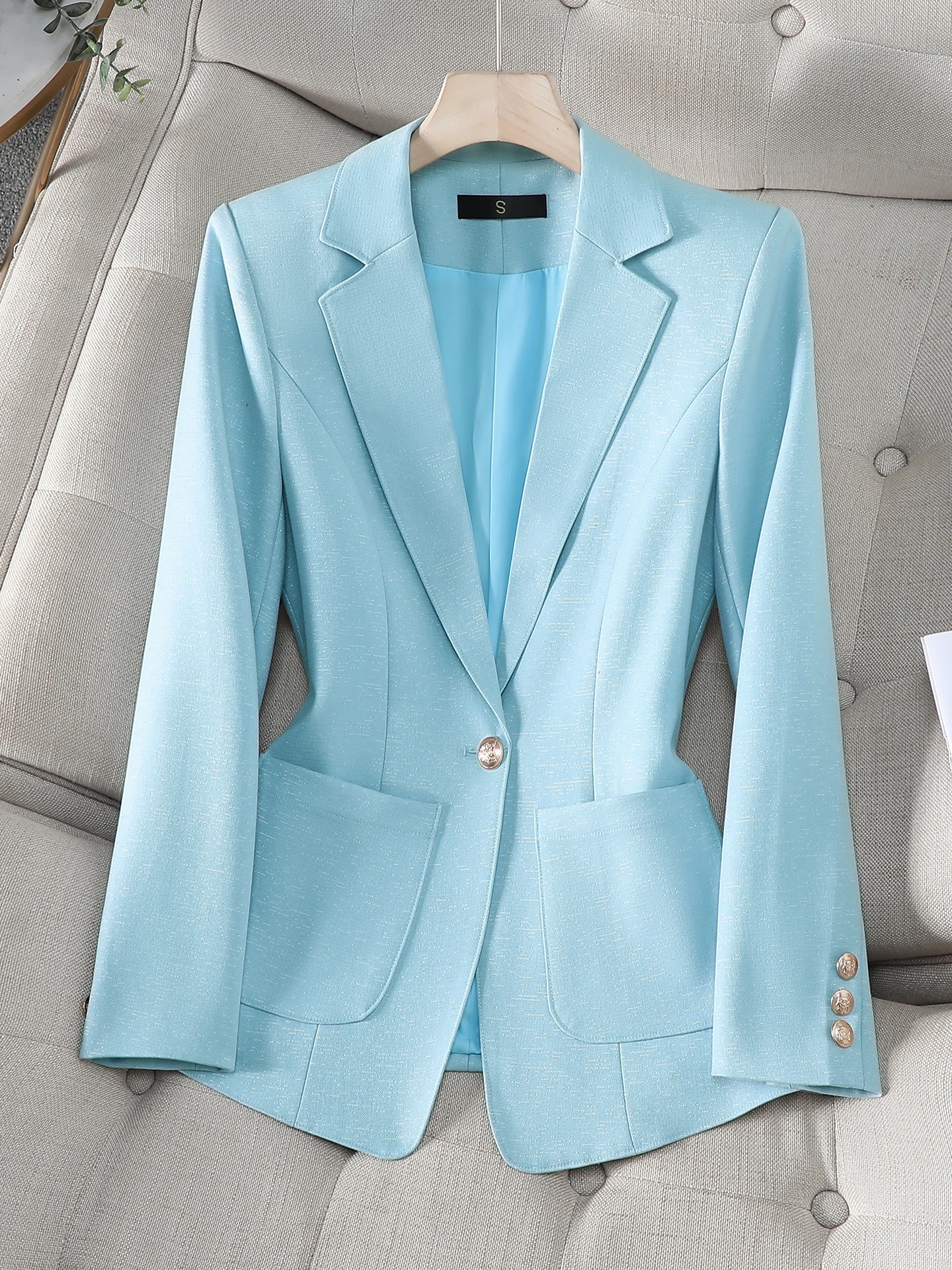 

Light Blue Women's Suit Jaet Korean Sle Slim Fit Casual Breathable Long Sve Casual Wear Spring Autumn New Arrival