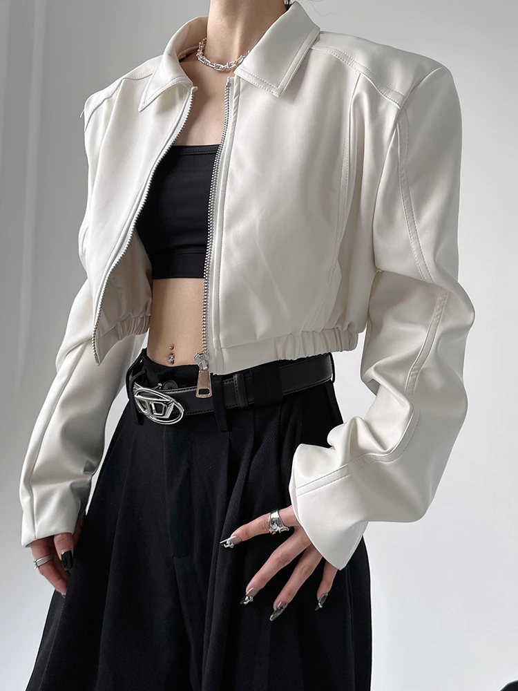Veste en cuir PU noire pour femme, nouvelle collection automne 2023, style Hong Kong, design tendance, vêtement d'extérieur pour le quotidien, coupe ample