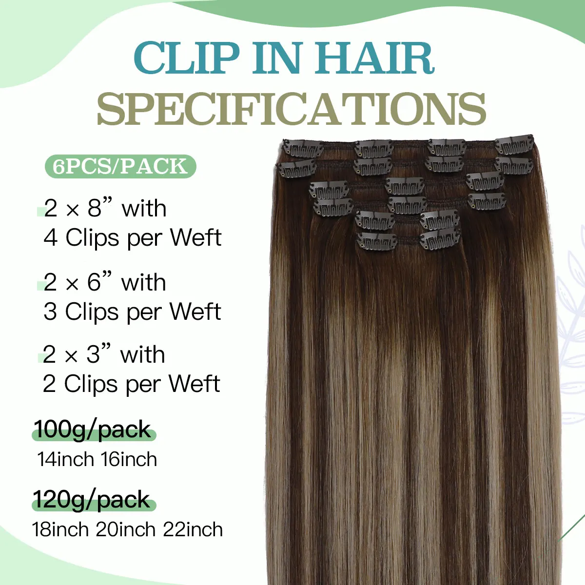 Sindra Clip in Hair Extensions Real Human Hair Extensions Straight Hair Extensions Chocolate Brown to Caramel Blonde (#4/27/4)