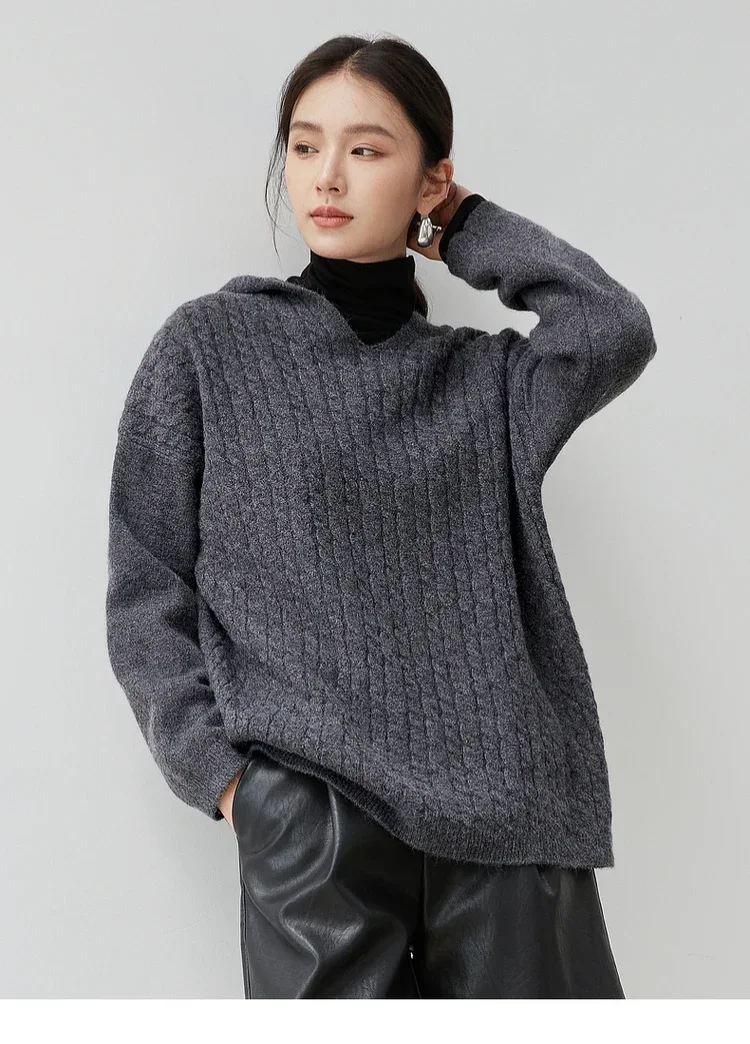 

SENTUBILA Hooded Knitted Pullovers for Women 2024 Autumn Winter Loose Fit Drop Sleeve Simple Solid Sweater Ladies W44E57204