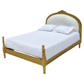 Puppenhaus Miniatur Bett Pretend Spielzeug Dekoration Goldene Doppel Bett für Life Szene Decor Pädagogisches Modell Puppe Haus Zubehör