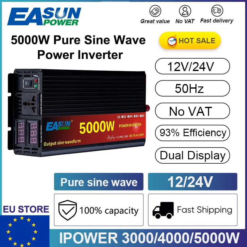 EASUN 3000W 4000W 5000W Inverter a onda sinusoidale pura DC 12V 24V a AC 220V Trasformatore di tensione Convertitore di potenza Inverter solare