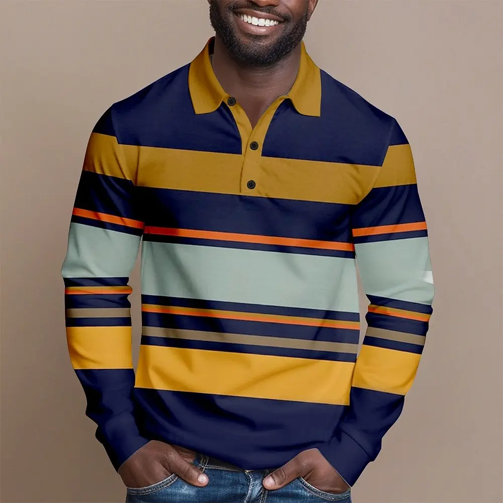 

Autumn Fashion Men's Stripes Long Sleeve Polo Shirt Breathable Business Casual Top Slim Fit Quick Dry Multi Colors Men Clothing