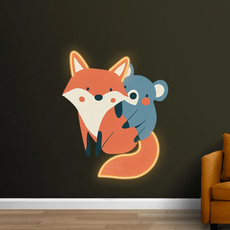 Toysign Custom Neon Sign, Fox & Koala Neon Wall Art – Whimsical Cartoon Animal Design for Children’s Playroom or Nursery Decor