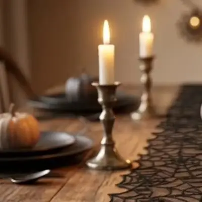 Lace Table Scarf for Halloween For Decor Featuring Translucent Web Pattern Long Strip 33x183CM Polyester Fabric