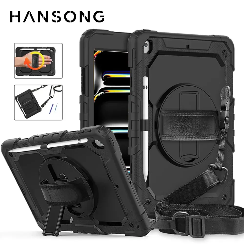 

Case For iPad Pro 11 13 M4 M2 2024 Rugged Heavy Duty Shockproof Cover iPad 12.9 Air 3 4 5 6th 10.9 Mini6 Kickstand Handle Shells