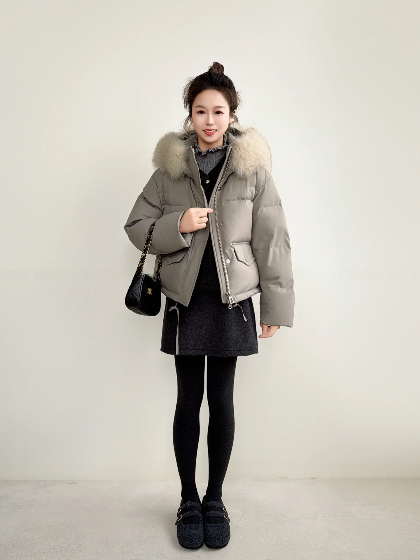 

ort White Du down Parka Women's Coat Fur Collar Warm Commute Sle Korean Loose Fit High Waist Zipper Closure