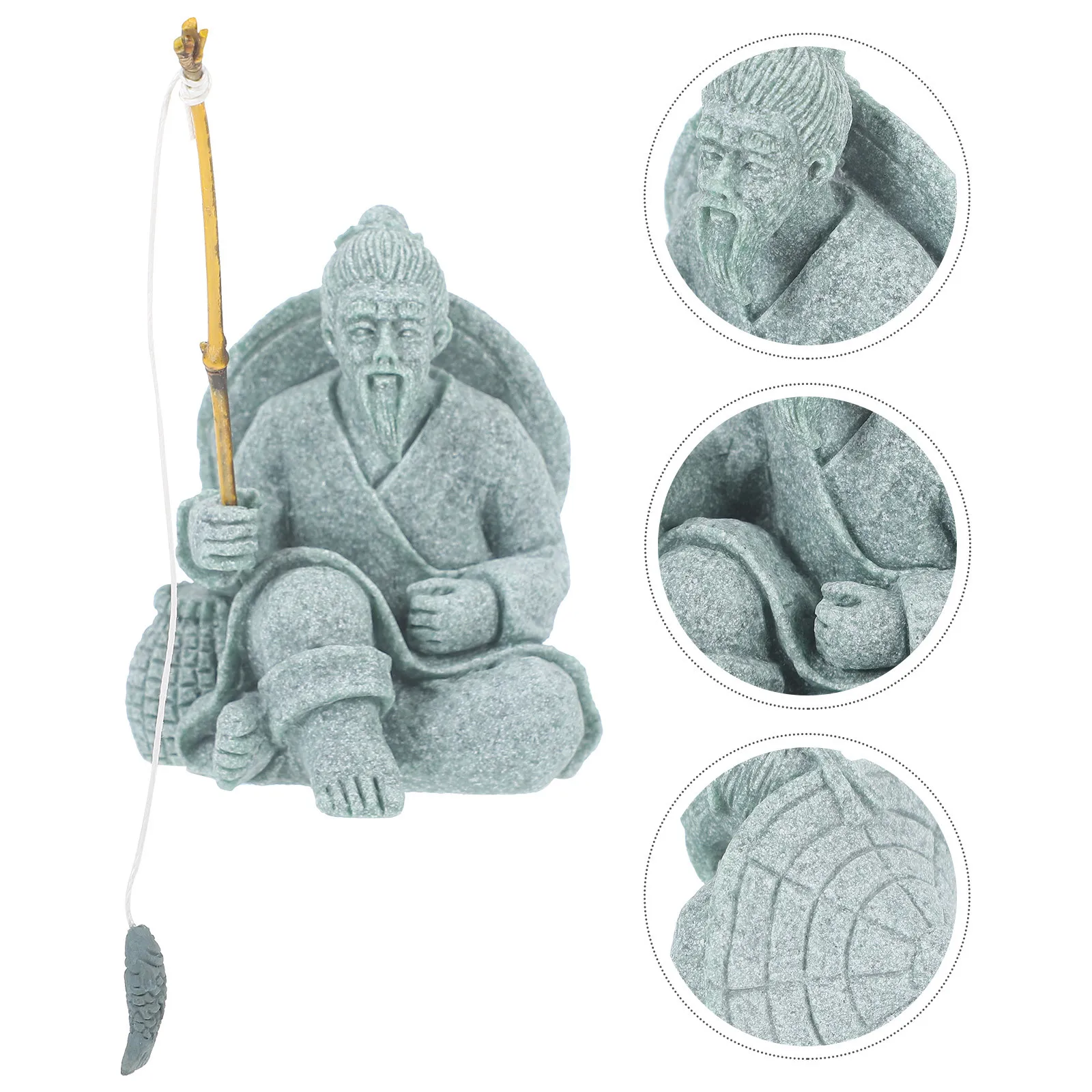 

Mini Jiang Taigong Fishing Sandstone Statue Miniature Garden Decoration Aquarium Fish Tank Ornament Home Decor
