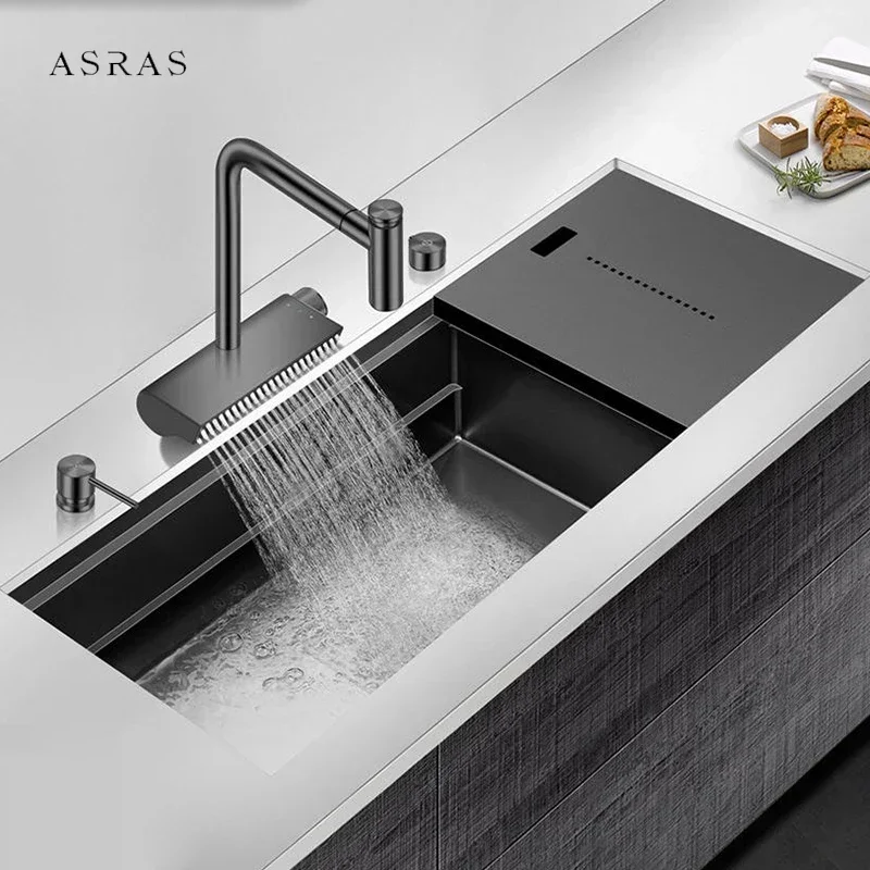 

ASRAS Nanometer Large Size Hidden Kitchen Sink 4mm Thickness Handmade Undermount Installation Hidden Single Kitchen Sinks