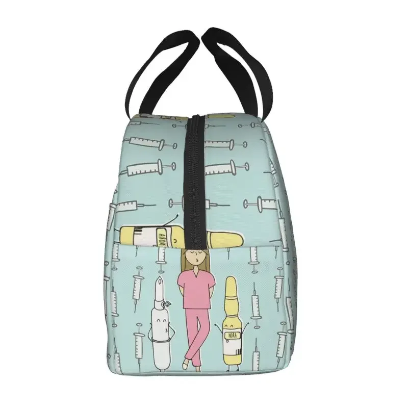 Cartoon Ladies Nurse Doctor Printed Lunch Bag Men Women Warm Cooler Insulated Lunch Box for School Work Picnic Food Tote Bags