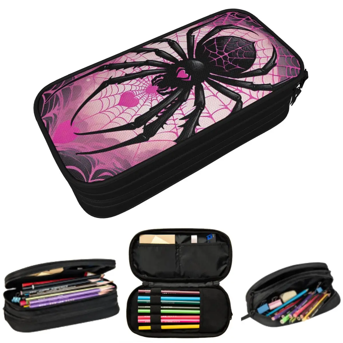 

Halloween Black Spider And Pink Spider Web Pencil Case for Boy Girl School Pen Box Pencil Bag Stationery Supplies Pen Holder Bag