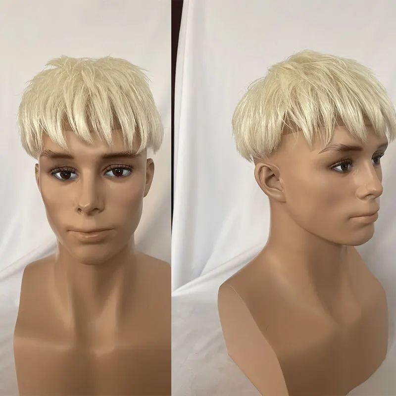 60# White Hiar Style Men Toupee 100%Human Hair French Lace With Pu Toupee Replacement Systems Men Hairpieces For Men Wigs 8X10