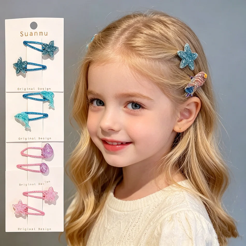 

Ocean Theme Glitter Hair Clips Set Mermaid Dolphin Starfish Shell Barrettes for Girls Cute Sparkly Kids Hair Accessories ZX07
