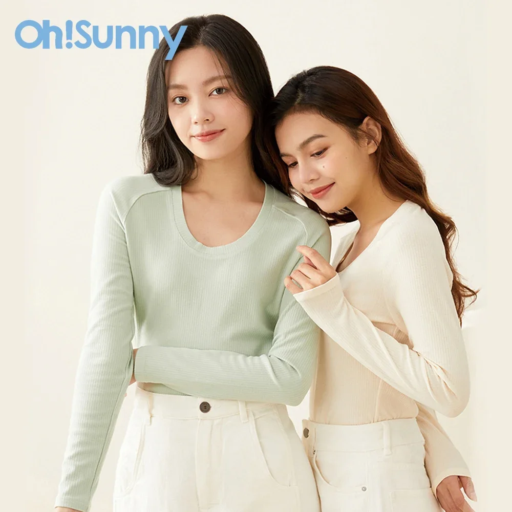 OhSunny Women Thermal Underwear Tops Autumn Winter Warm Viscose Spandex Slim Corset U-Neck Female Ladies Shirt Home Clothing