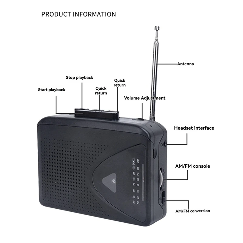 Lecteur de cassette portable, radio AM FM, options d'alimentation des touristes, réception du signal de bain, idéal pour les amateurs de musique et de nouvelles