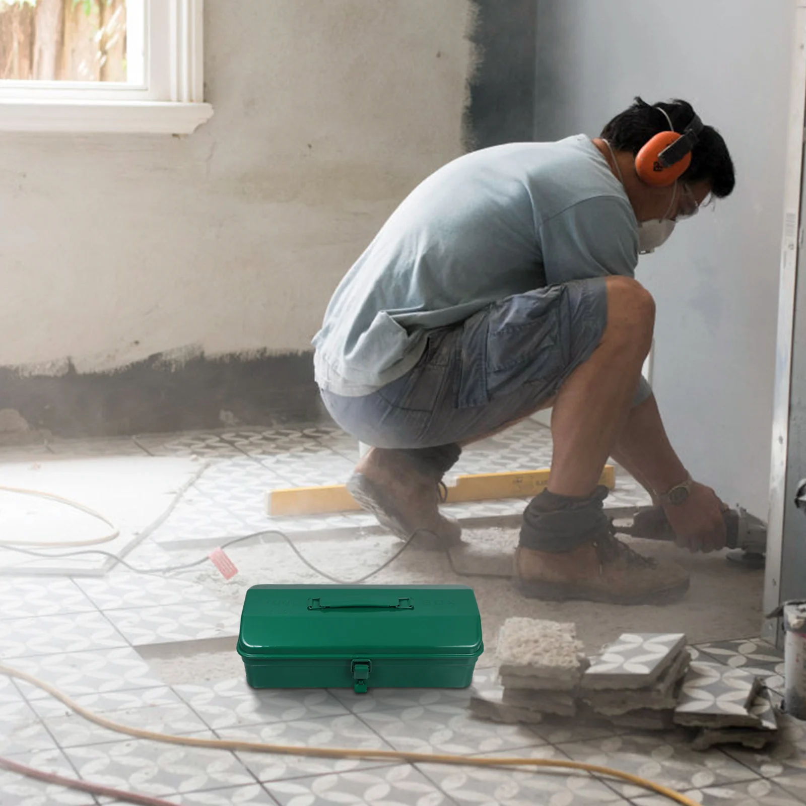 Cassetta degli attrezzi verde Organizzatore di archiviazione portatile in metallo Durevole compatto portatile fai da te professionale per uso domestico in auto Cassetta degli attrezzi verde